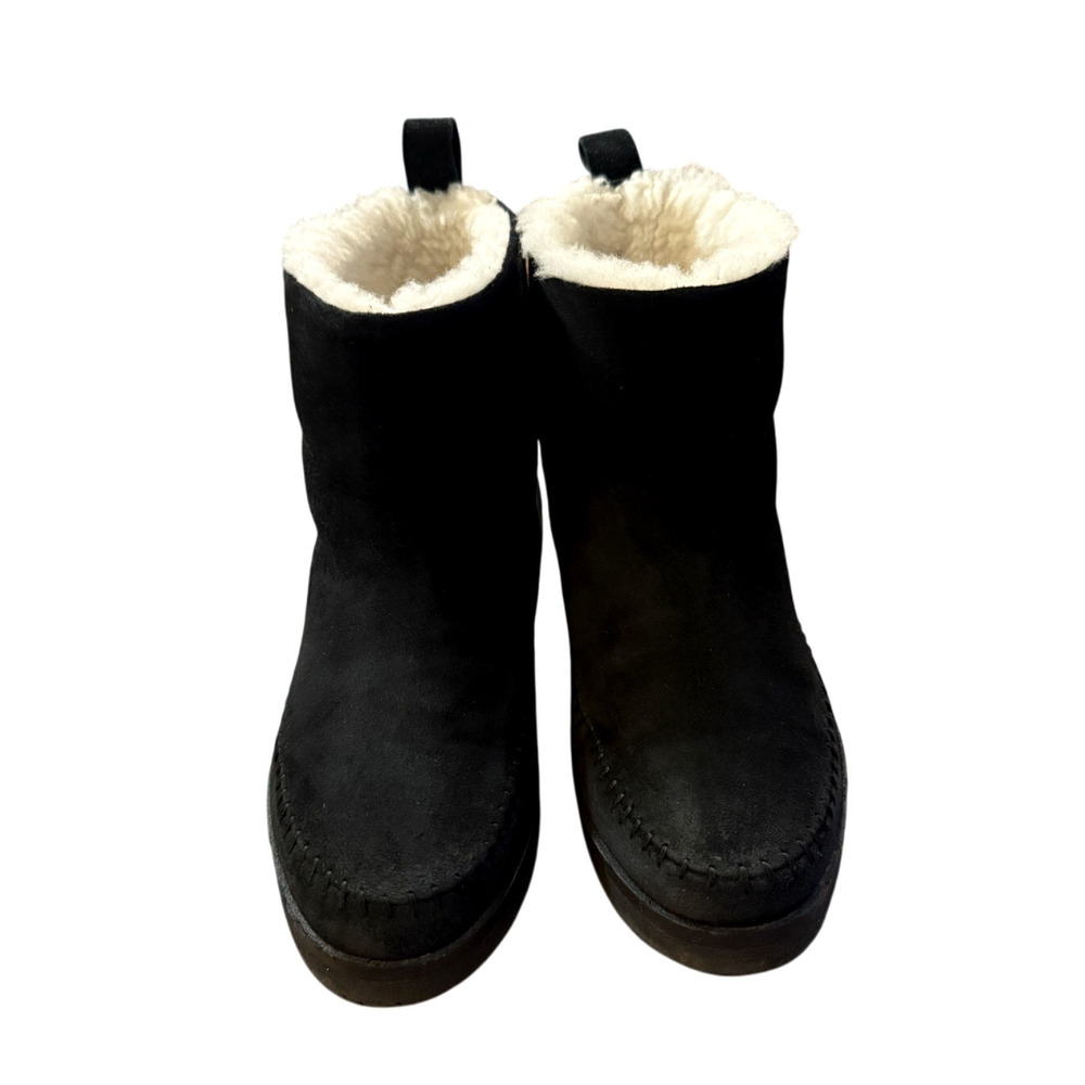 Jenni Kayne 6 Suede Moc Shearling Ankle Boots Slip On Booties Winter Black 36 - Picture 3 of 9